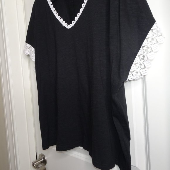 Shein Curve Batwing Contrast Lace Blouse - Picture 5 of 8